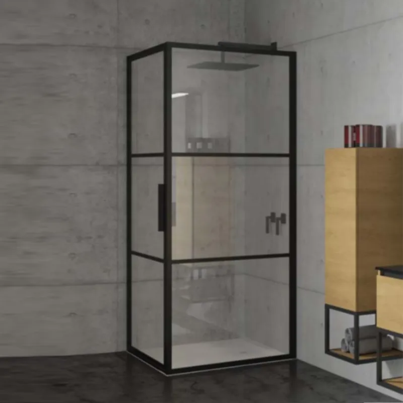 Koop Online Douchecabine Riho Grid met Vast Paneel 110x80 cm 6mm Helderglas Zwarte Profielen