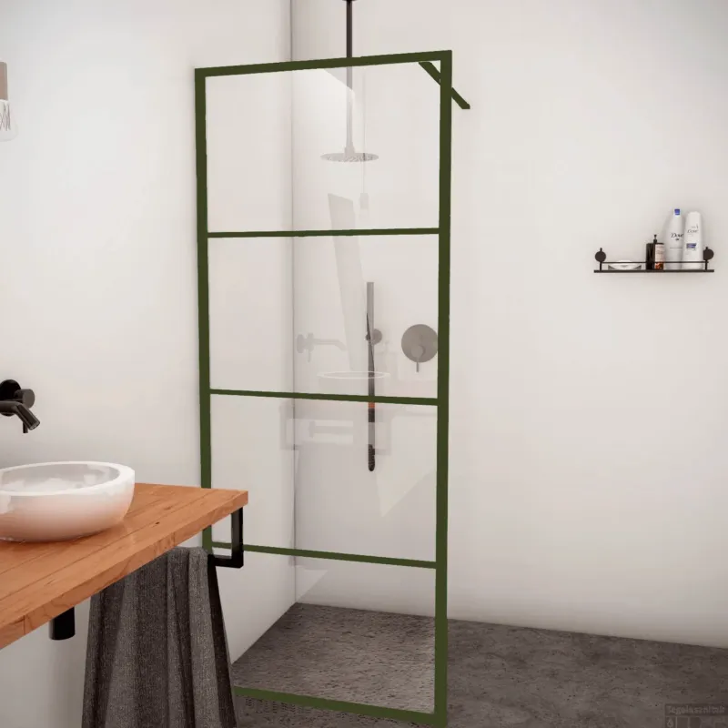 AQS Inloopdouche Frame 100x200 cm 8mm NANO Glas Mat Groen Raster Favoriet