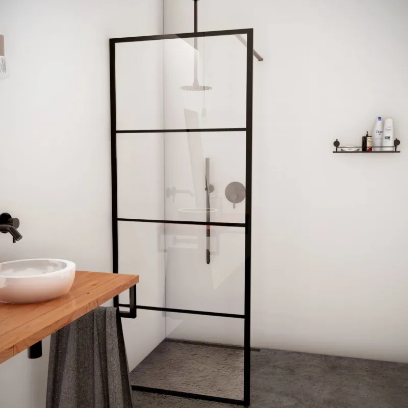 Betaalbaar AQS Inloopdouche Frame 60x200 cm 8mm NANO Glas Mat Zwart Raster
