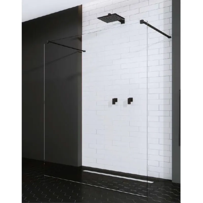 Beste Prijs AQS Vrijstaande Inloopdouche Pro Line Helder Glas met Twee Stabilisatiestangen Mat Zwart (13 varianten)