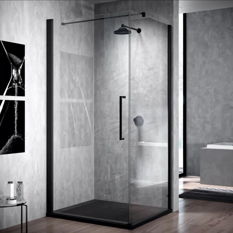 Douchedeur Draaibaar Novellini Young G+F Helder Glas 90 cm Mat Zwart Aluminium Profiel Exclusieve Aanbieding