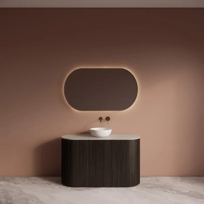 Gliss Design Divino badkamermeubel met ribbelfront 100cm ebony met wit marmer toppaneel Uitverkoop