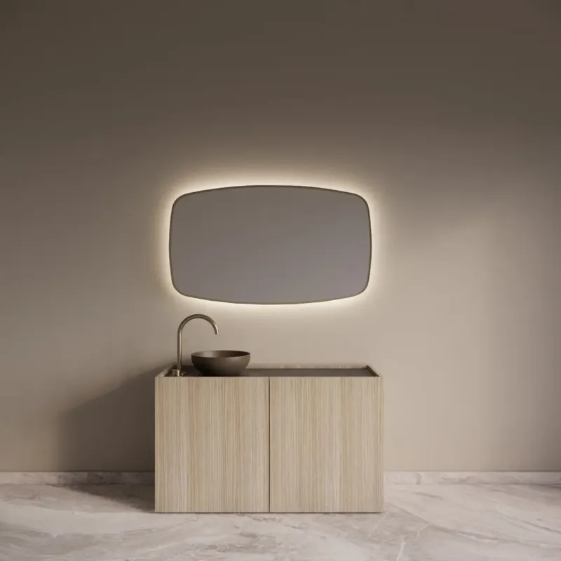 Gliss Design Norello badkamermeubel 120cm corn silk met zwart leisteen toppaneel Koopje