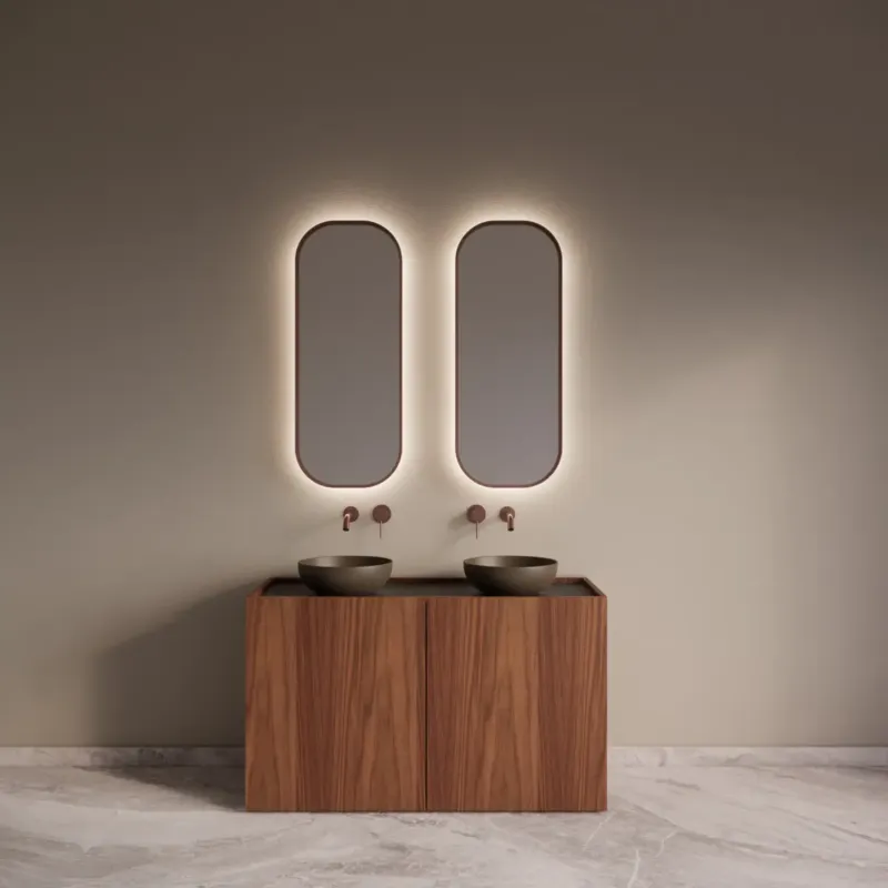 Snelle Levering Gliss Design Norello badkamermeubel 120cm walnoot met zwart leisteen toppaneel
