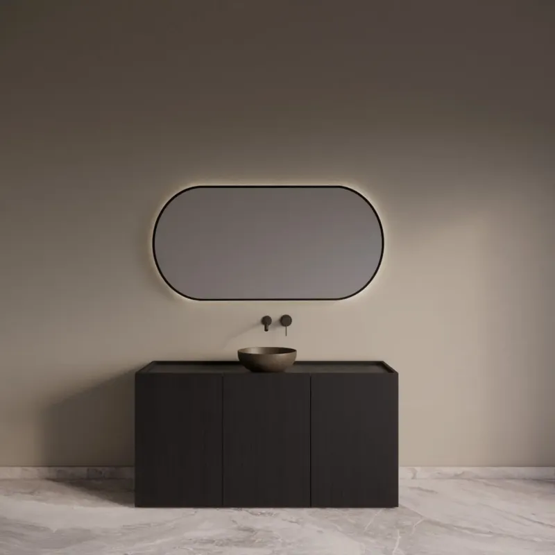 Populair Gliss Design Norello badkamermeubel 160cm black veneer met zwart leisteen toppaneel