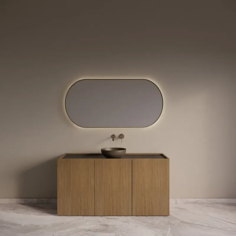 Gliss Design Norello badkamermeubel 160cm castle brown met zwart leisteen toppaneel Betrouwbaar