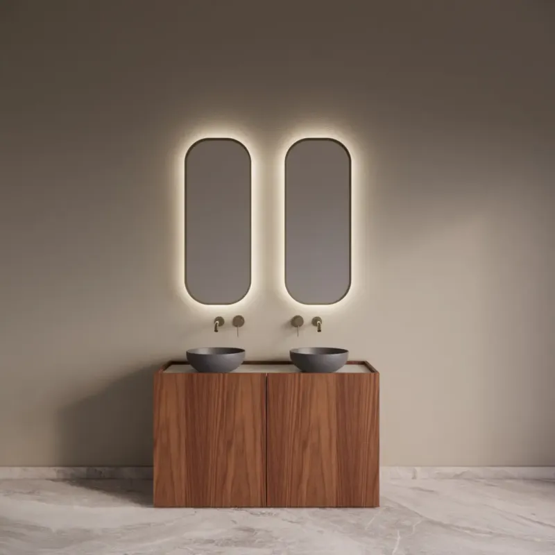 Gliss Design Norello badkamermeubel 120cm walnoot met wit marmer toppaneel Speciale Aanbieding