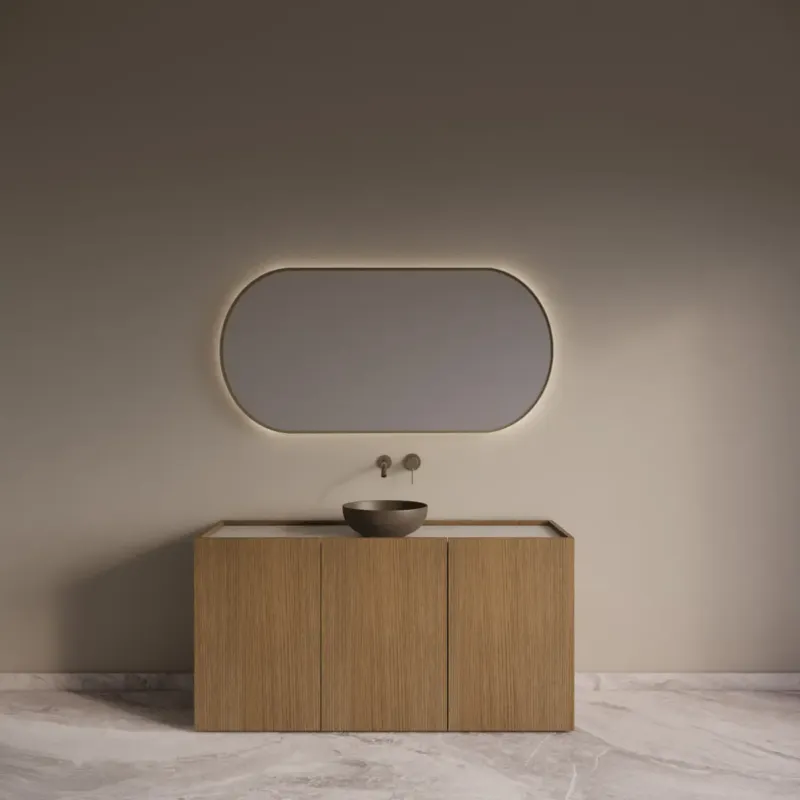 Gliss Design Norello badkamermeubel 140cm castle brown met wit marmer toppaneel Veilige Betaling