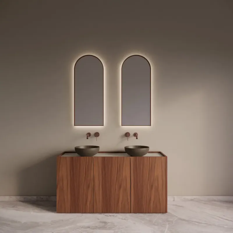 Gratis Retour Gliss Design Norello badkamermeubel 140cm walnoot met wit marmer toppaneel