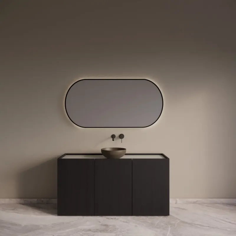 Laatste Versie Gliss Design Norello badkamermeubel 160cm black veneer met wit marmer toppaneel