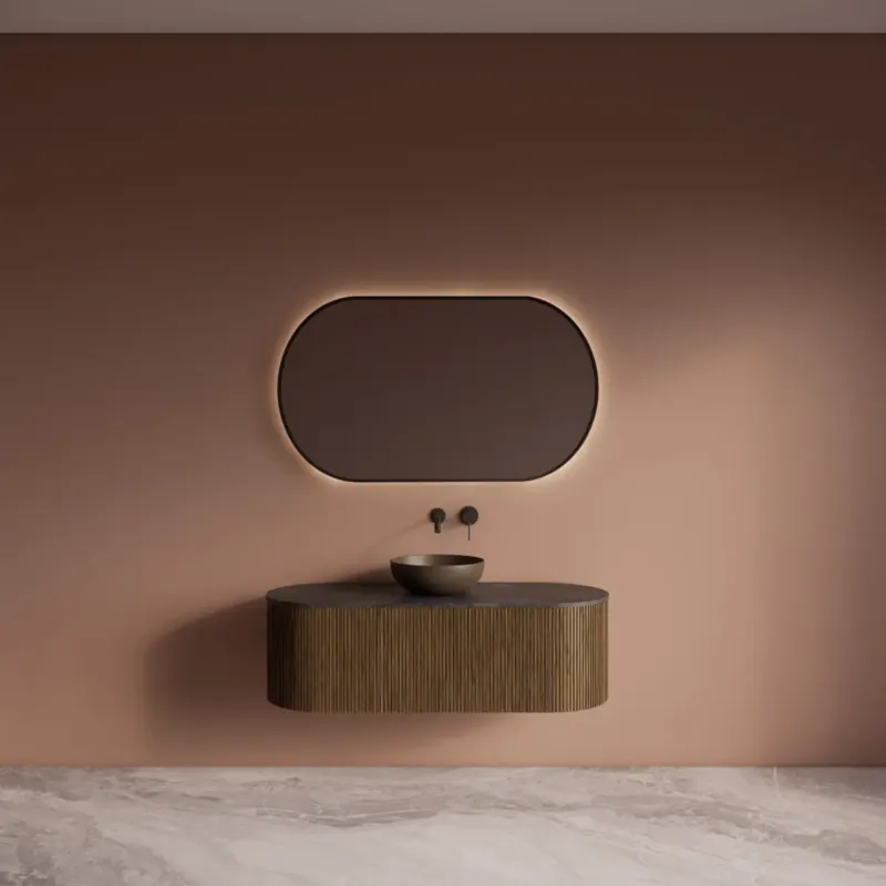 Gliss Design Zafiro badkamermeubel met ribbelfront 100cm castle brown met zwart leisteen toppaneel Bestel Nu