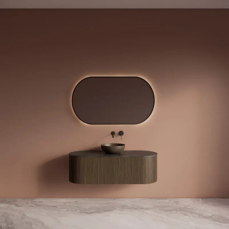 Direct Verzonden Gliss Design Zafiro badkamermeubel met ribbelfront 120cm ash grey met zwart leisteen toppaneel