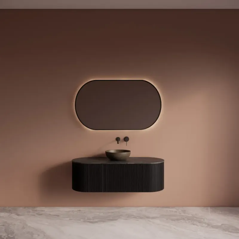 Laatste Versie Gliss Design Zafiro badkamermeubel met ribbelfront 120cm black veneer met zwart leisteen toppaneel