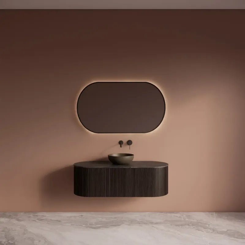 Gliss Design Zafiro badkamermeubel met ribbelfront 120cm ebony met zwart leisteen toppaneel Beste Prijs