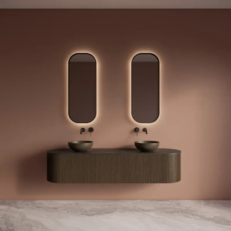 Flitsaanbieding Gliss Design Zafiro badkamermeubel met ribbelfront 160cm ash grey met zwart leisteen toppaneel