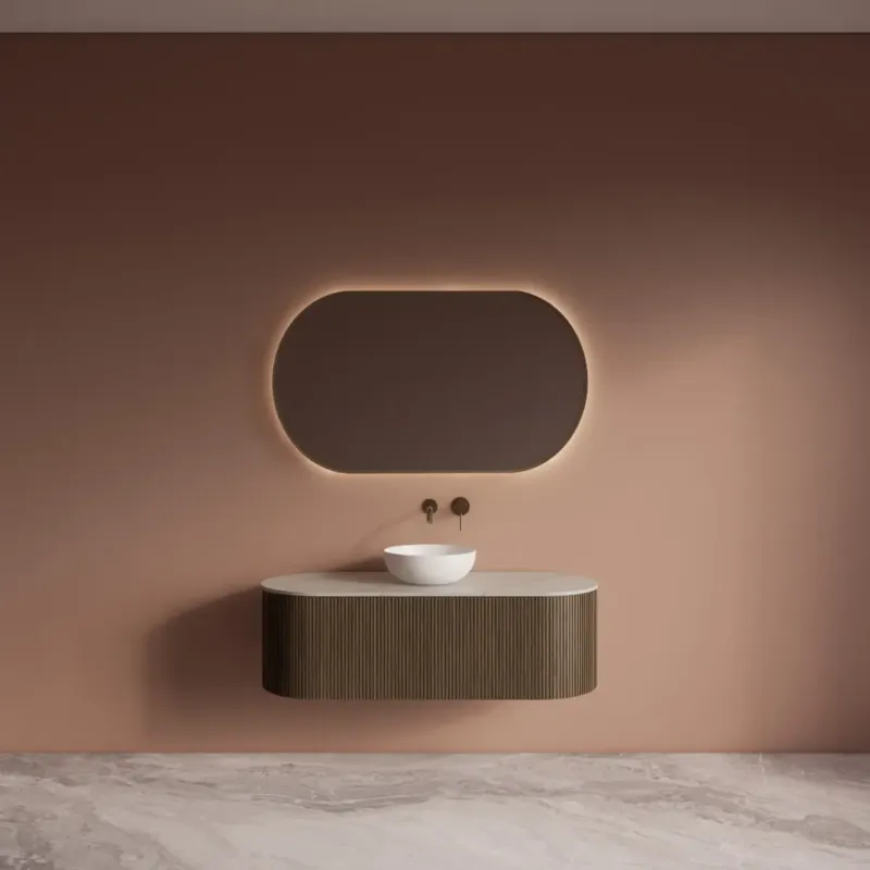 Gliss Design Zafiro badkamermeubel met ribbelfront 100cm ash grey met wit marmer toppaneel Beperkte Voorraad
