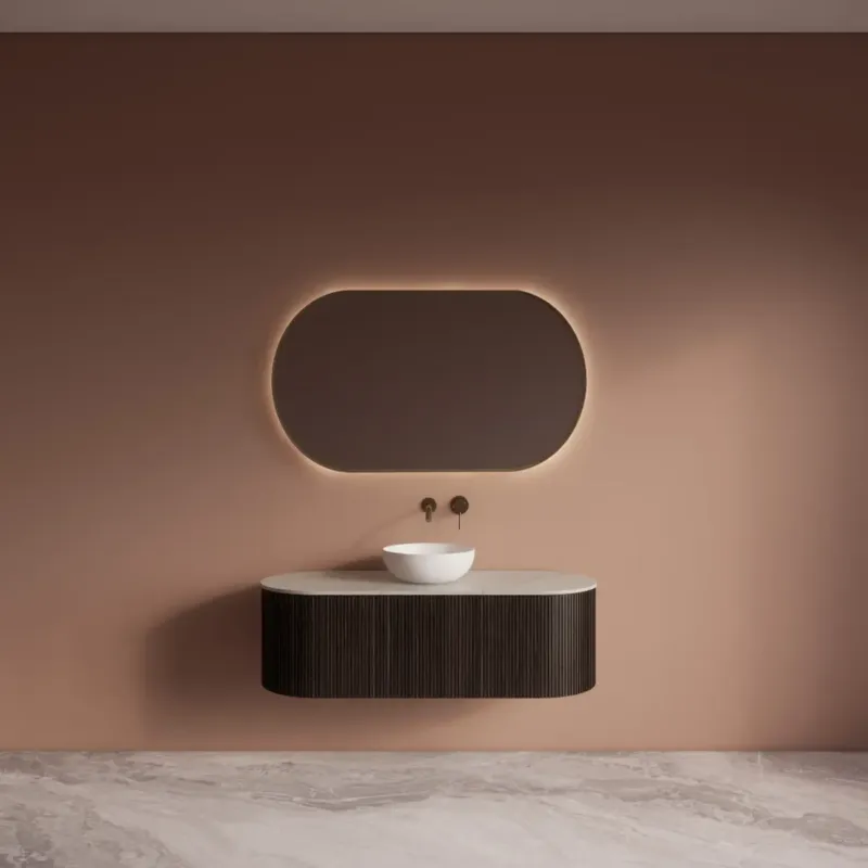 Gliss Design Zafiro badkamermeubel met ribbelfront 120cm ebony met wit marmer toppaneel Voordeelprijs
