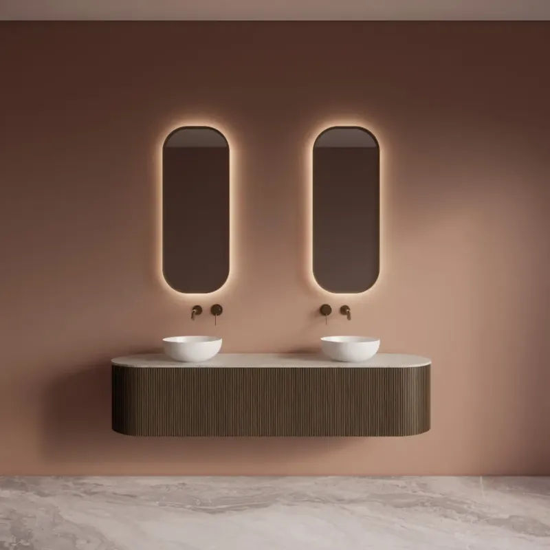 Alleen Vandaag Gliss Design Zafiro badkamermeubel met ribbelfront 160cm ash grey met wit marmer toppaneel