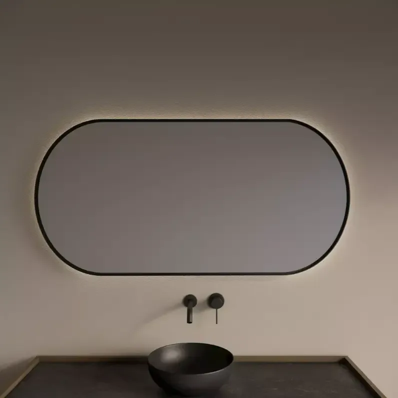 Gliss Design Aura spiegel met LED-verlichting 100x70cm mat zwart Goedkoop