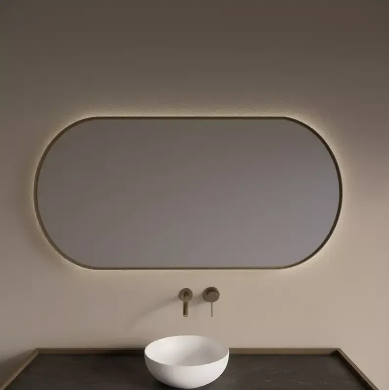 Beperkt Aanbod Gliss Design Aura spiegel met LED-verlichting 120x70cm mat goud