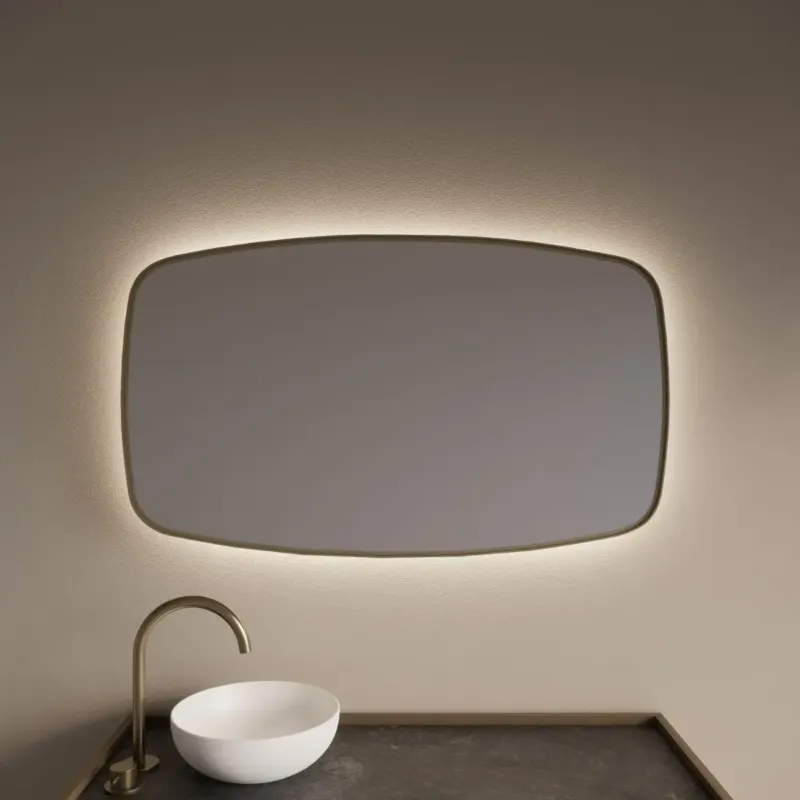 Gliss Design Epos spiegel met LED-verlichting 100x60cm horizontaal mat goud Hoge Kwaliteit
