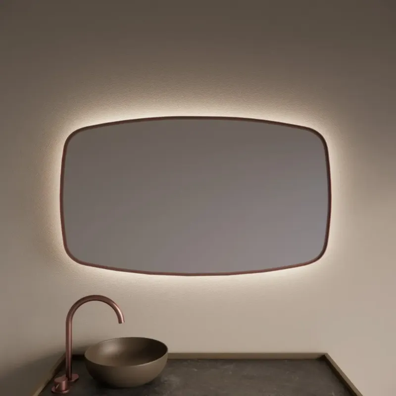 Shop Nu Gliss Design Epos spiegel met LED-verlichting 140x70cm horizontaal rosé koper