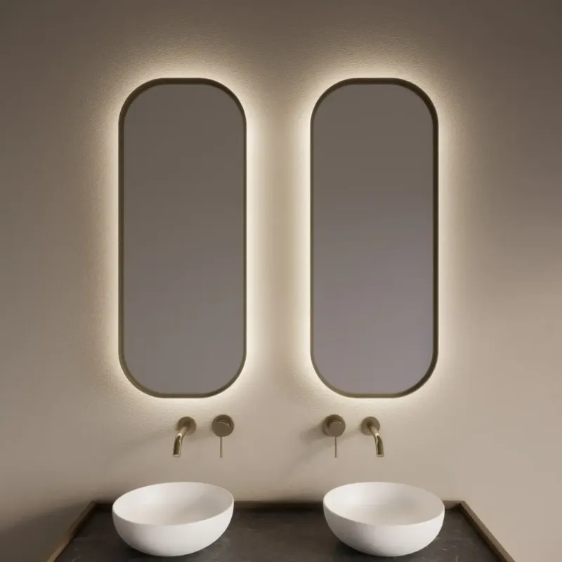 Actieprijs Gliss Design Plato spiegel met LED-verlichting 40x100cm mat goud