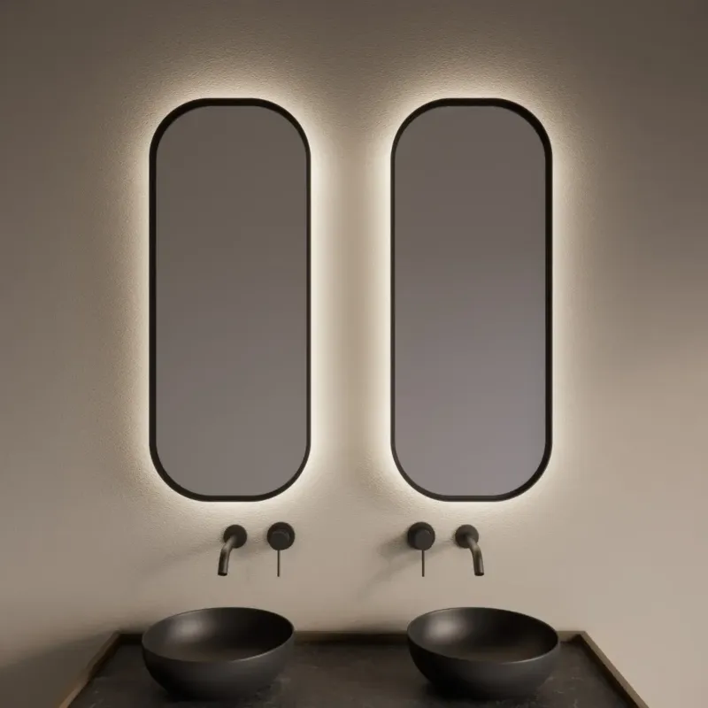 Gliss Design Plato spiegel met LED-verlichting 50x100cm mat zwart Snelle Levering