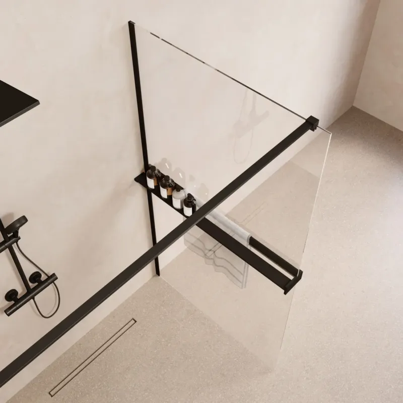 Saniclear Metric inloopdouche 90cm met handdoekhouder en helder glas zwart mat Merkproduct