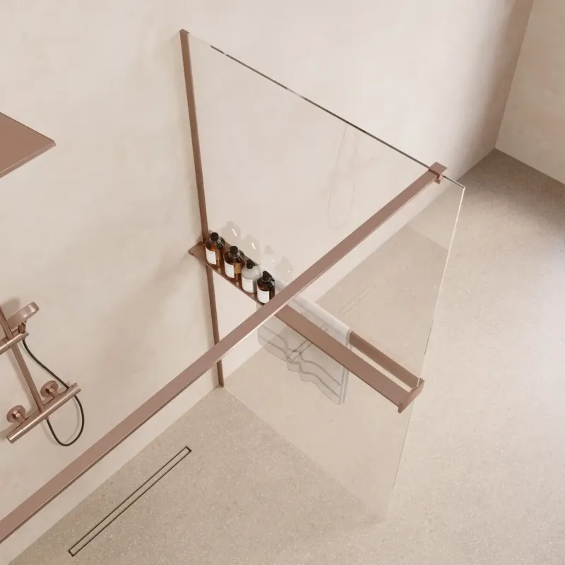 Koopje Saniclear Metric inloopdouche 100cm met handdoekhouder en helder glas geborsteld koper