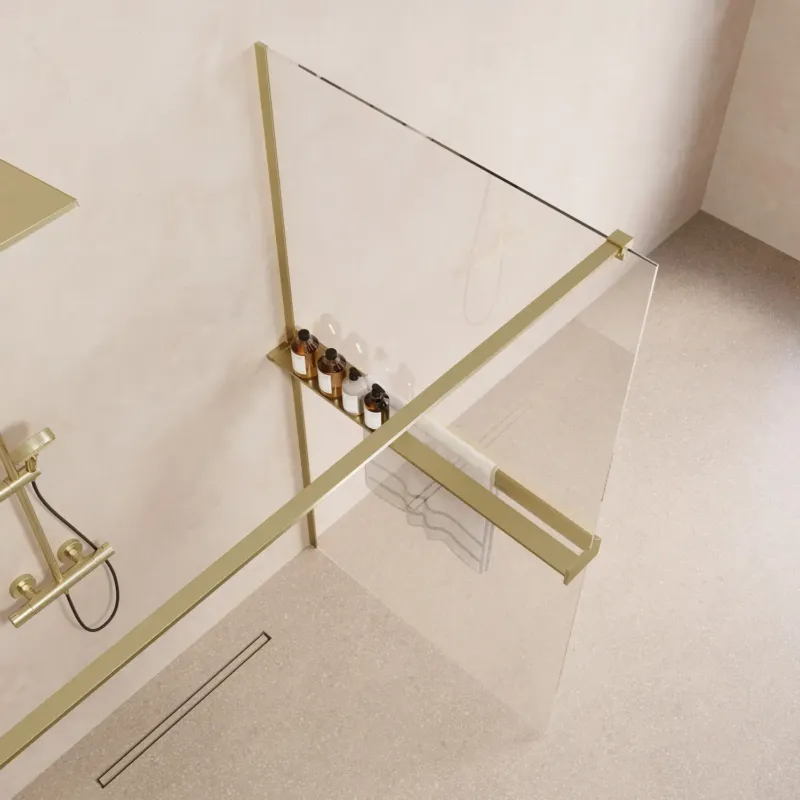 Saniclear Metric inloopdouche 90cm met handdoekhouder en helder glas geborsteld messing - mat goud Beperkte Voorraad
