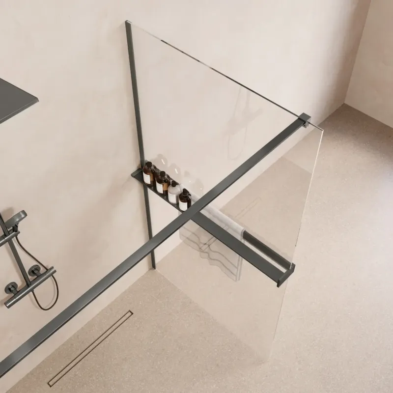 Saniclear Metric inloopdouche 90cm met handdoekhouder en helder glas verouderd ijzer - gunmetal Laatste Versie