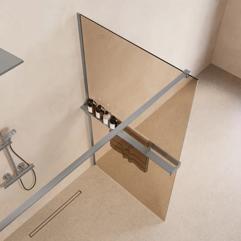 Snelle Levering Saniclear Metric inloopdouche 90cm met handdoekhouder en bronsglas chroom