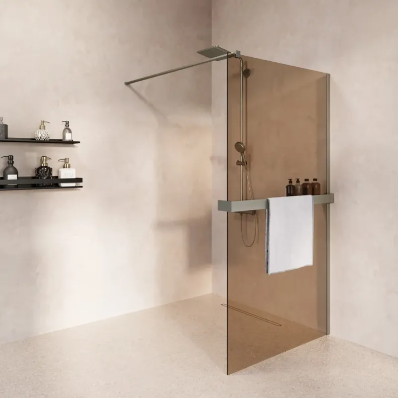 Actieprijs Saniclear Metric inloopdouche 90cm met handdoekhouder en bronsglas RVS