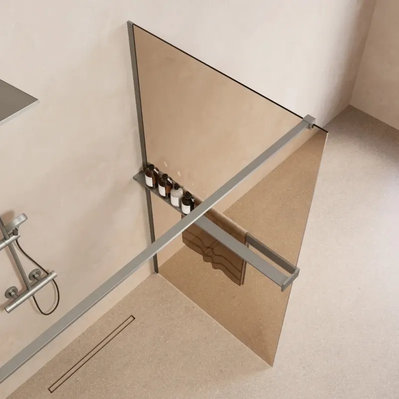 Saniclear Metric inloopdouche 100cm met handdoekhouder en bronsglas RVS Dagaanbieding