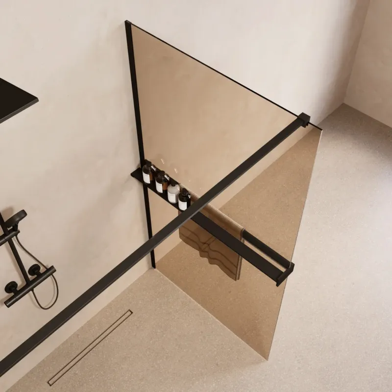 Beste Prijs Saniclear Metric inloopdouche 120cm met handdoekhouder en bronsglas zwart mat