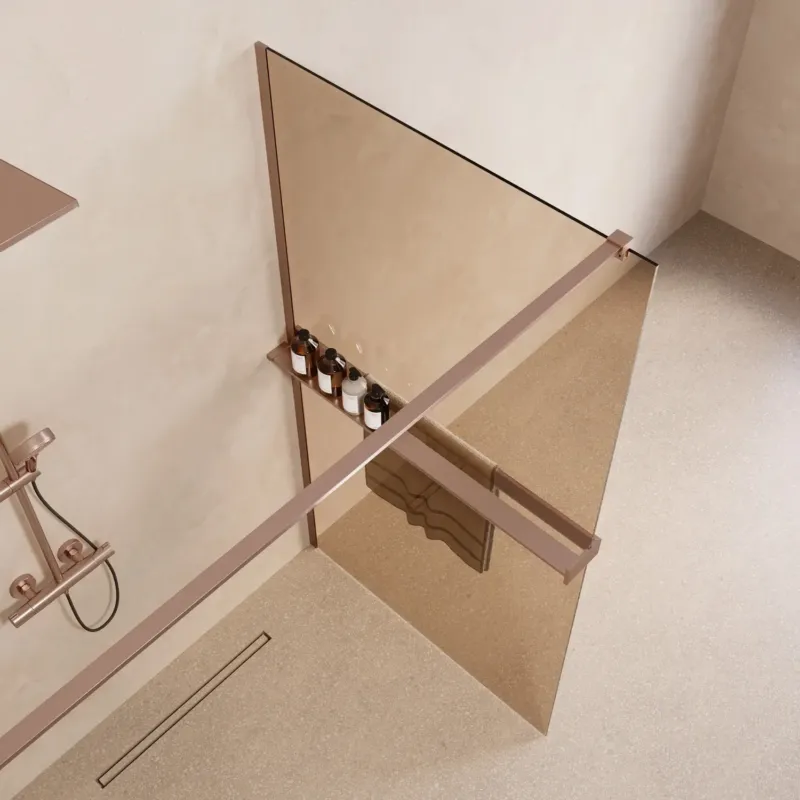Goedkoop Saniclear Metric inloopdouche 80cm met handdoekhouder en bronsglas geborsteld koper