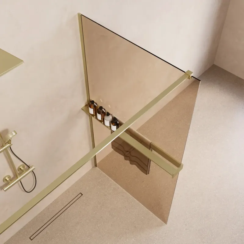 Snelle Levering Saniclear Metric inloopdouche 90cm met handdoekhouder en bronsglas geborsteld messing - mat goud