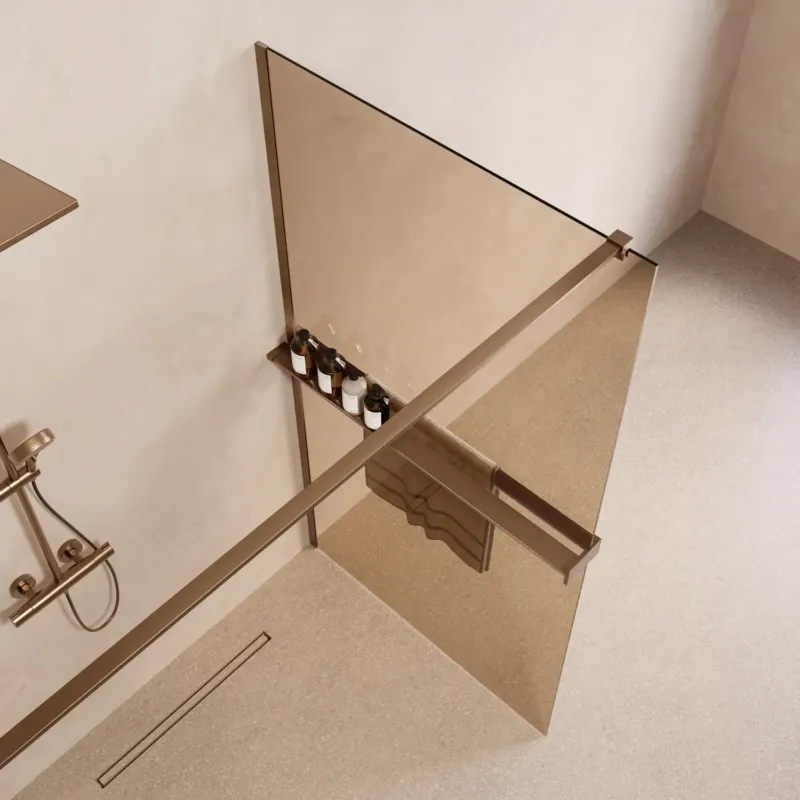 Flitsaanbieding Saniclear Metric inloopdouche 120cm met handdoekhouder en bronsglas verouderd messing