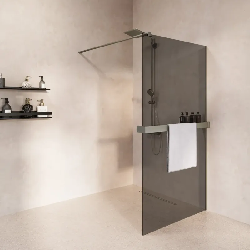Saniclear Metric inloopdouche 90cm met handdoekhouder en rookglas RVS Rechtstreeks Van De Fabrikant