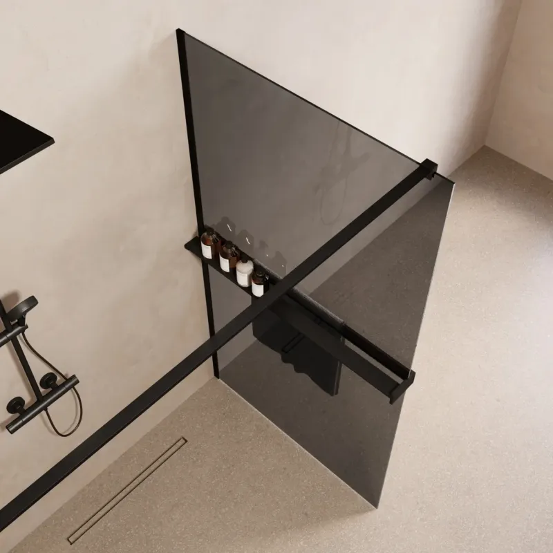 Must-Have Saniclear Metric inloopdouche 110cm met handdoekhouder en rookglas zwart mat