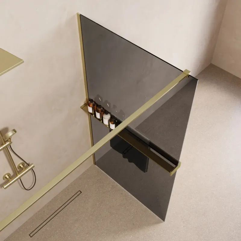 Saniclear Metric inloopdouche 90cm met handdoekhouder en rookglas geborsteld messing - mat goud Gratis Retour