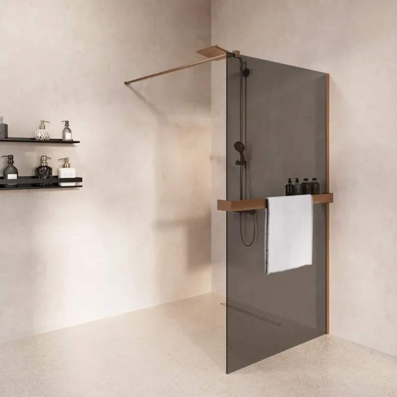 Saniclear Metric inloopdouche 100cm met handdoekhouder en rookglas verouderd messing Seizoensaanbieding