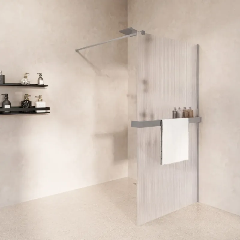 Fabrieksprijs Saniclear Metric inloopdouche 110cm met handdoekhouder en ribbelglas chroom