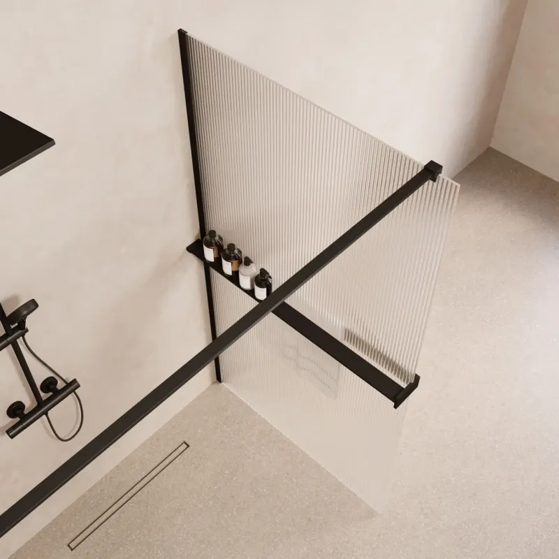 Saniclear Metric inloopdouche 90cm met handdoekhouder en ribbelglas zwart mat Populair