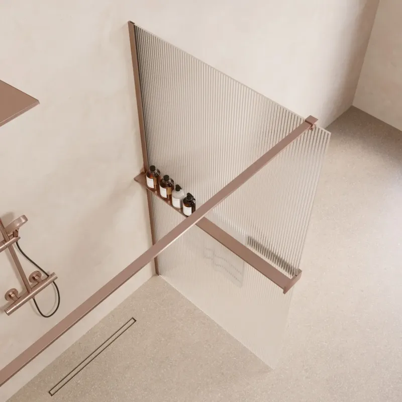 Beste Prijs Saniclear Metric inloopdouche 80cm met handdoekhouder en ribbelglas geborsteld koper