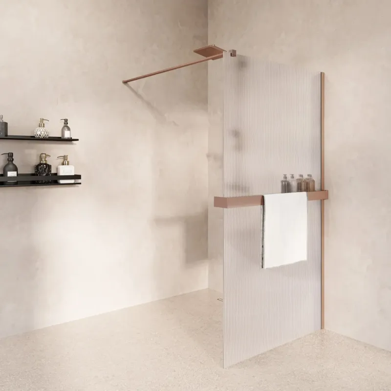 Hete Deal Saniclear Metric inloopdouche 100cm met handdoekhouder en ribbelglas geborsteld koper