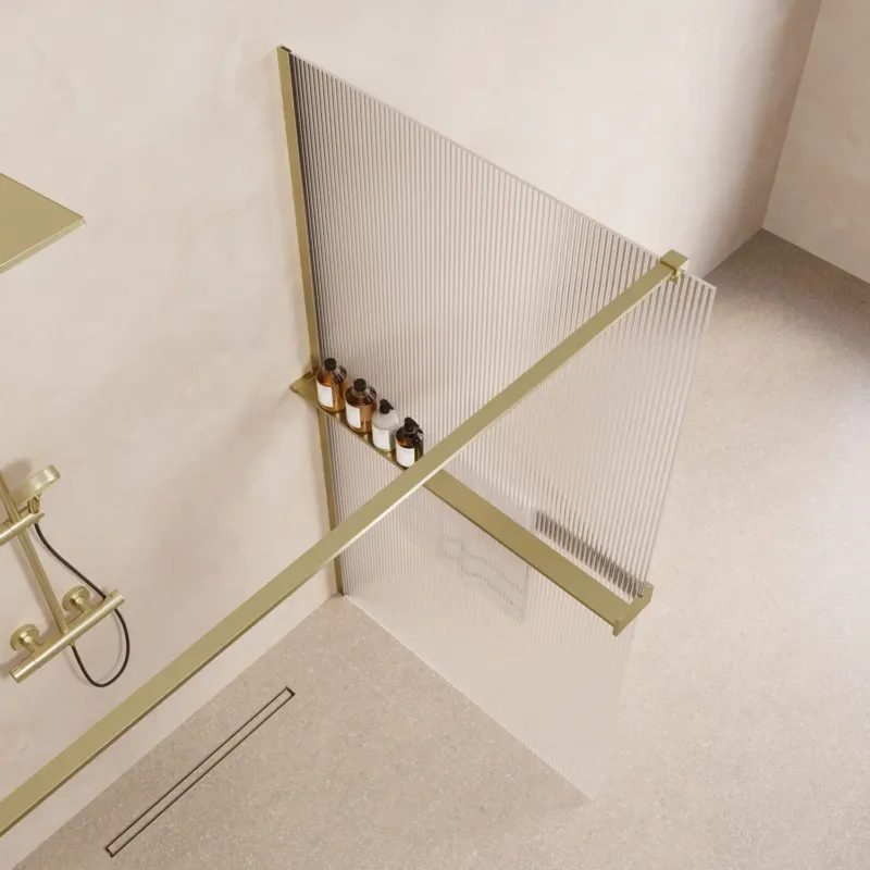 Saniclear Metric inloopdouche 80cm met handdoekhouder en ribbelglas geborsteld messing - mat goud Shop Nu