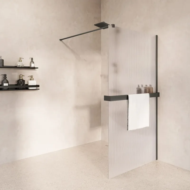 Saniclear Metric inloopdouche 110cm met handdoekhouder en ribbelglas verouderd ijzer - gunmetal Laatste Kans