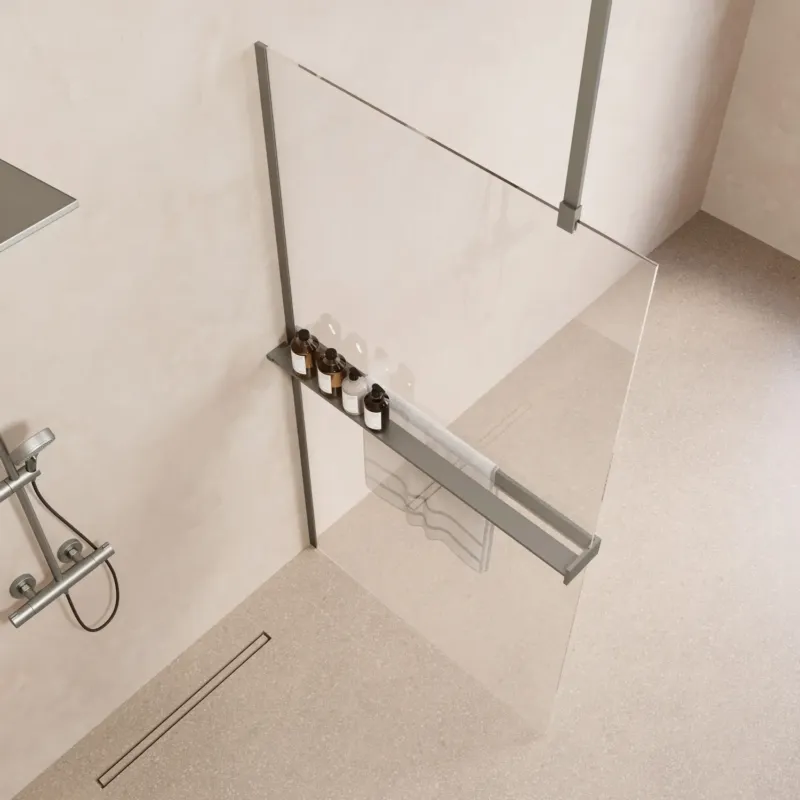 Premium Saniclear Bright inloopdouche 80cm met handdoekhouder en helder glas RVS